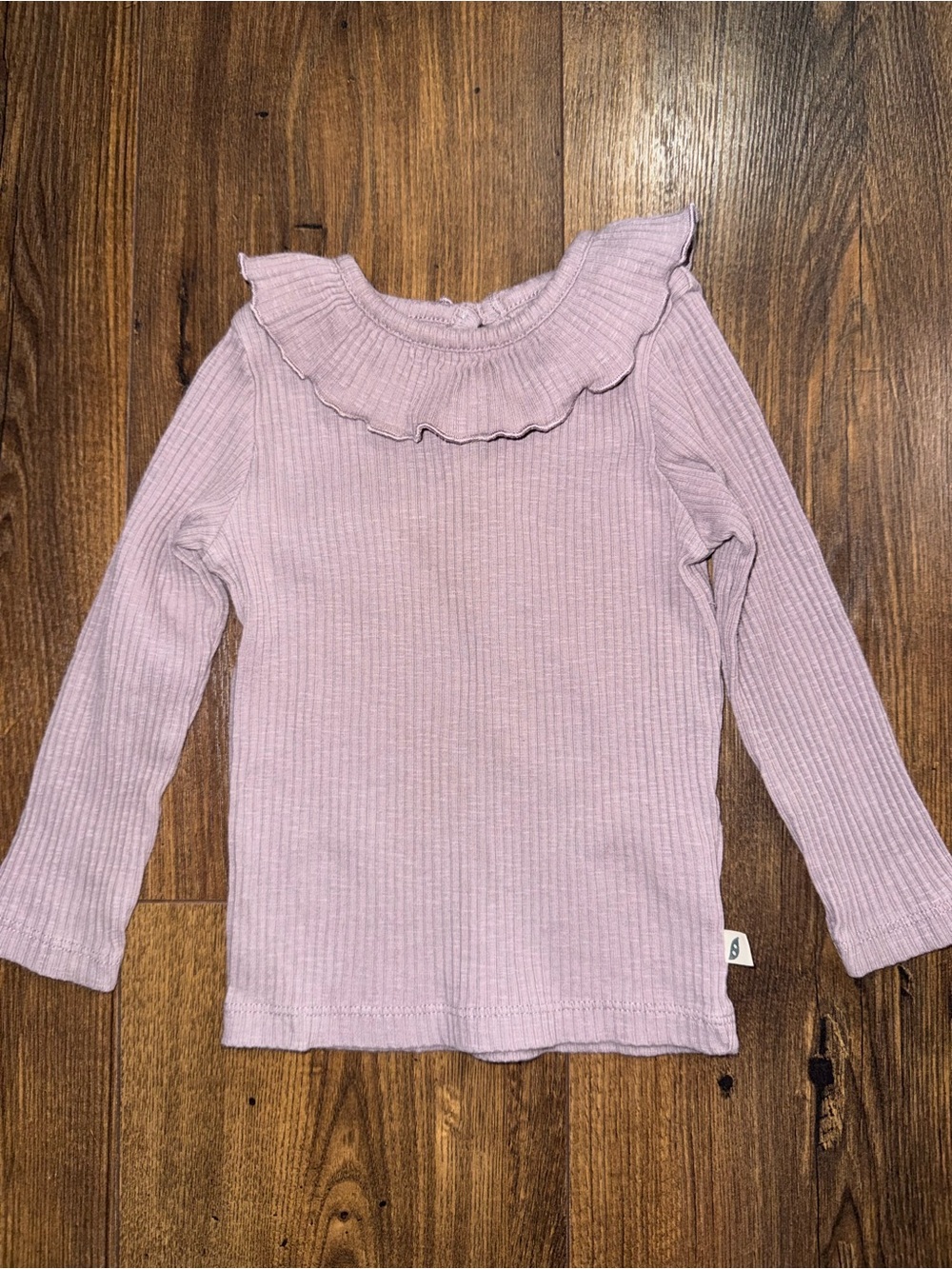 Easy-Peasy Organic Cotton Ribbed Ruffle Top Girls 18M Mauve Long Sleeve